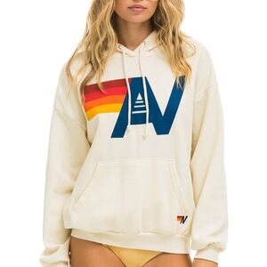 Aviator Nation Logo Pullover Relaxed Hoodie in vintage white XS
